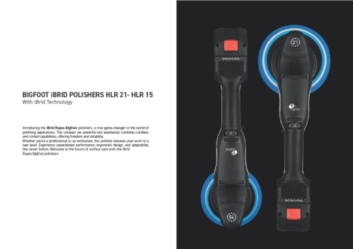 Top view of RUPES BigFoot iBrid Polishers HLR 21 and HLR 15 highlighting the iBrid Technology with power button details